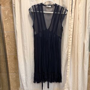 Elegant Navy Midi Dress 100% silk